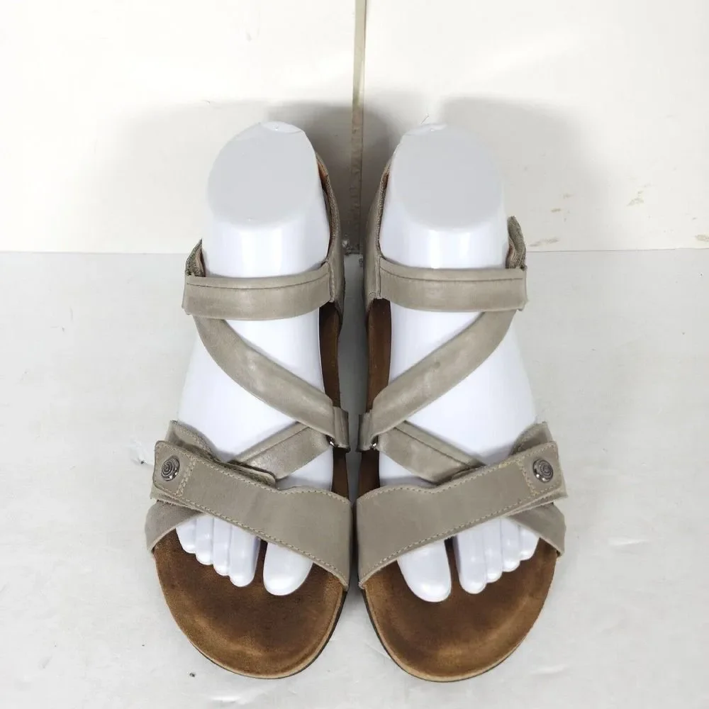 Taos Women’s Trulie US8-8,5 Taupe Leather Woven Wedge CrissCros Strappy Sandal_2
